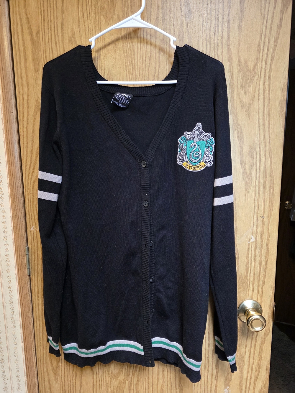 torrid Black Cardigan with Green and White Trim and Slytherin Patch